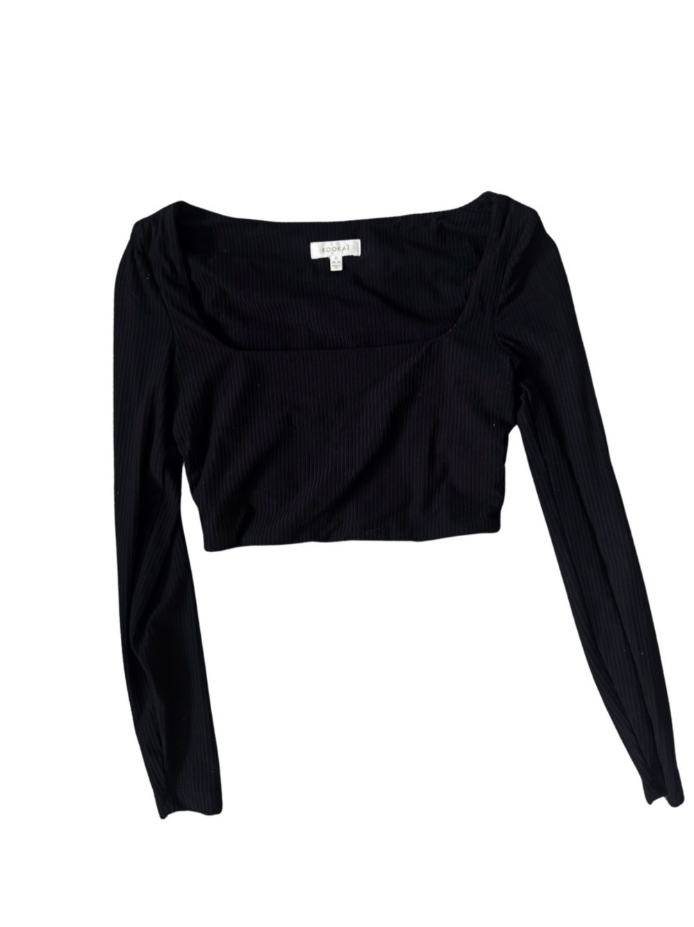Kookai Black Ribbed Long-Sleeve Crop Top size 0